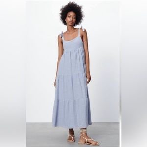 Zara Tiered Light Blue Cotton Dress